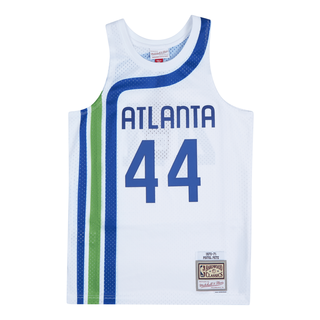 Mitchell & Ness Men's 1970 Atlanta Hawks Pete Maravich White Hardwood Classics Swingman Jersey, Medium