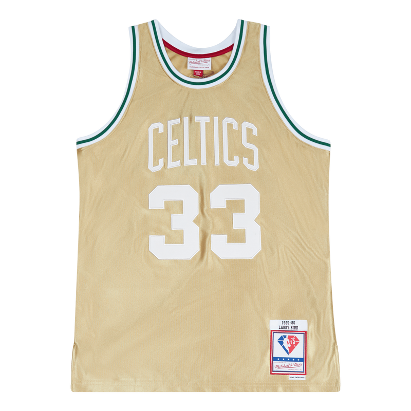 Men's Mitchell & Ness Larry Bird Gold Boston Celtics 75th