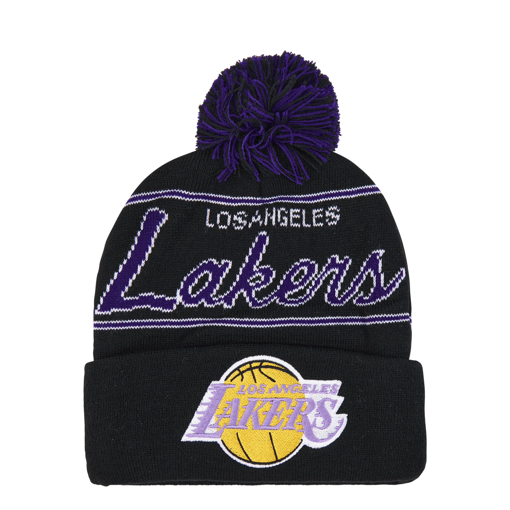 Lakers Script Pom Beanie HWC - Mitchell & Ness – Solestory